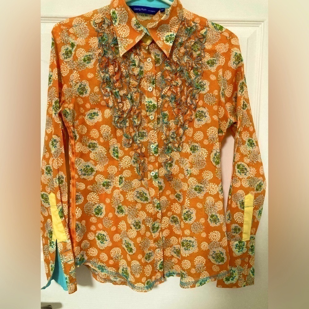 𝅺georg ROTH RUFFLE AND RIBBON SHIRT - Size XS
